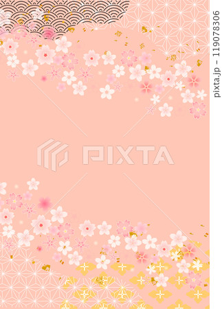和柄　年賀状　桜　背景	 119078306