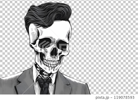 白色背景中穿著西裝的骨架商人的插圖 119078593