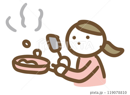 料理をしているフライパンを持った若い女性(上半身) 119078810