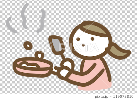 料理をしているフライパンを持った若い女性(上半身) 119078810