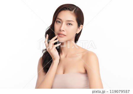 Beautiful young asian woman with clean fresh skin on white background, Face care, Facial treatment, Cosmetology, beauty and spa, Asian women portrait. 119079587