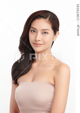 Beautiful young asian woman with clean fresh skin on white background, Face care, Facial treatment, Cosmetology, beauty and spa, Asian women portrait. 119079595