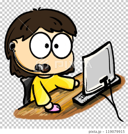 Phone customer service cartoon illustration, cute character design, hotline illustration Phone customer service cartoon illustration, cute character design, hotline illustration 119079915