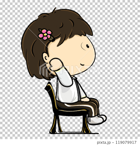 Little girl raises hand up in lesson, cute girl character design illustration Little girl raises hand up in lesson, cute girl character design illustration 119079917