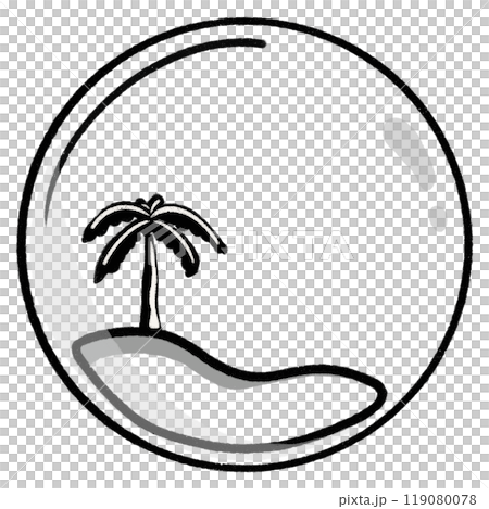 Glass ball with plant inside outline illustration, plant circle frame isolated 119080078