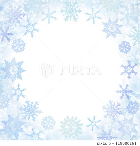 綺麗な雪の結晶の円形フレーム。白背景の可愛い冬のイラスト。 119080161