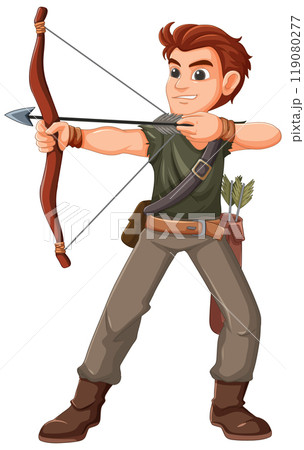 Archer Aiming with Bow and Arrow 119080277