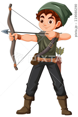 Archer Aiming with Bow and Arrow 119080290