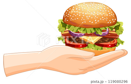 Hand Holding a Delicious Burger Hand Holding a Delicious Burger 119080296