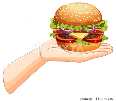 Hand Holding a Delicious Burger 119080330