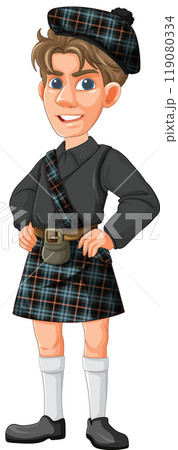Scottish Attire with Tartan Patterns 119080334