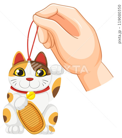 Hand Holding Lucky Cat Charm Hand Holding Lucky Cat Charm 119080350