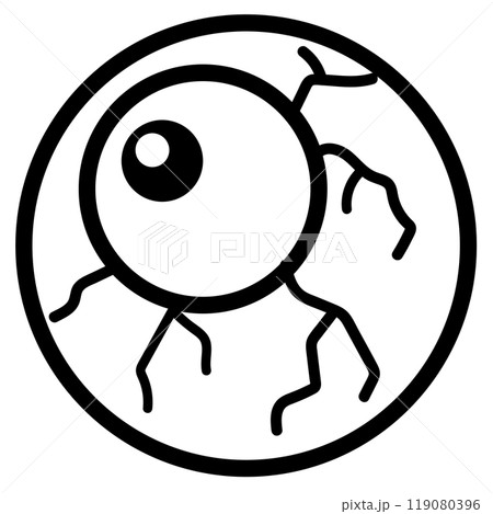 Outline illustration of eye with blood vessels for kid colouring book, art, painting, decoration, sticker, event, activity, patch, campaign badge, October element, logo, icon, print, trick or treat 119080396