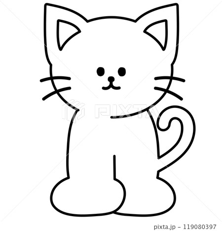 Outline illustration of cat for animal, pet shop, vet, kitten cartoon, character, comic, adopt pet, rescue animal, foster home, shelter, sticker, patch, brooch, print, colouring book, art, painting 119080397