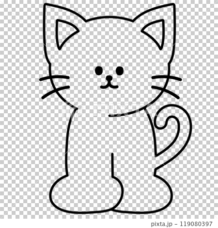 Outline illustration of cat for animal, pet shop, vet, kitten cartoon, character, comic, adopt pet, rescue animal, foster home, shelter, sticker, patch, brooch, print, colouring book, art, painting 119080397