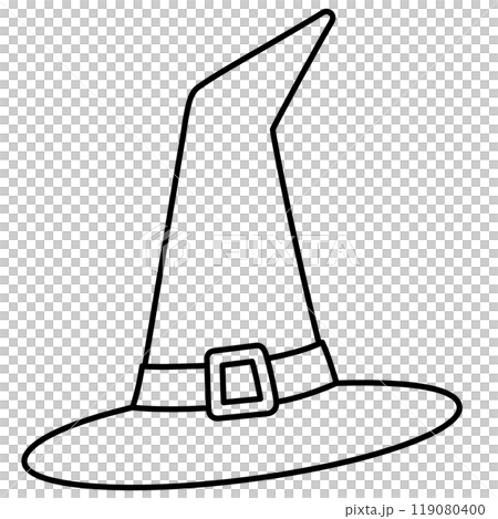 Outline illustration of witch hat for Halloween, kid colouring book, art, painting, decoration, sticker, event, activity, patch, campaign badge, October element, print, costume, fashion, accessory Outline illustration of witch hat for Halloween, kid colouring book, art, painting, decoration, sticker, event, activity, patch, campaign badge, October element, print, costume, fashion, accessory 119080400