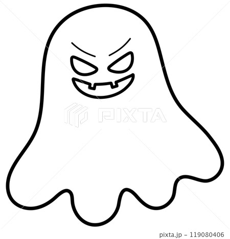 Outline illustration of spooky ghost for kid colouring book, art, painting, decoration, sticker, event, activity, patch, campaign badge, October element, logo, icon, print, trick or treat, cartoon 119080406