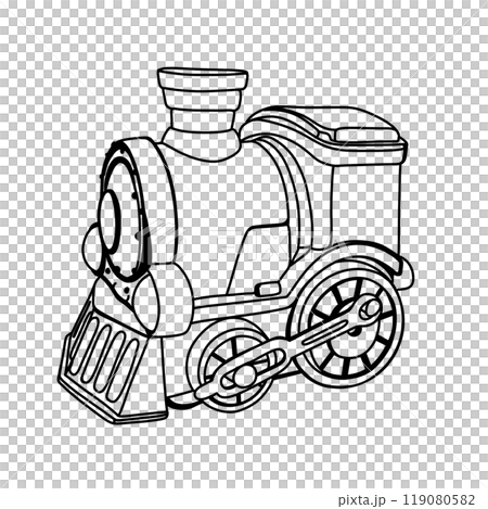Toy train black outline isolated doodle drawing Toy train black outline isolated doodle drawing 119080582
