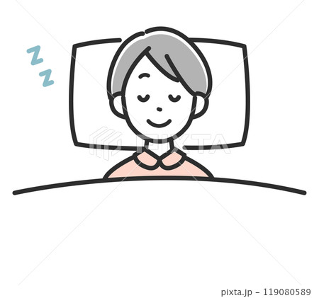 すやすやと布団で眠る女性のイラスト 119080589