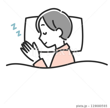 すやすやと横向きで眠る女性のイラスト すやすやと横向きで眠る女性のイラスト 119080593