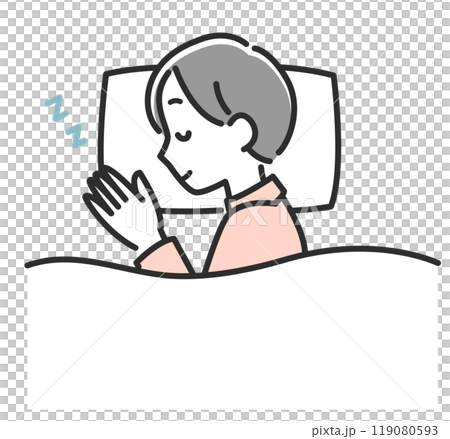 Illustration of a woman sleeping soundly on her side Illustration of a woman sleeping soundly on her side 119080593