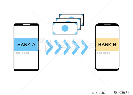 スマホの銀行アプリを利用して送金するイメージイラスト 119080628