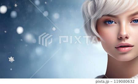 化粧品広告のイメージ ショートヘアの美人モデル 冬 化粧品広告のイメージ ショートヘアの美人モデル 冬 119080632