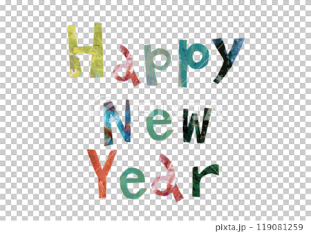 HAPPY NEW YEAR lowercase letters made from painted paper HAPPY NEW YEAR lowercase letters made from painted paper 119081259