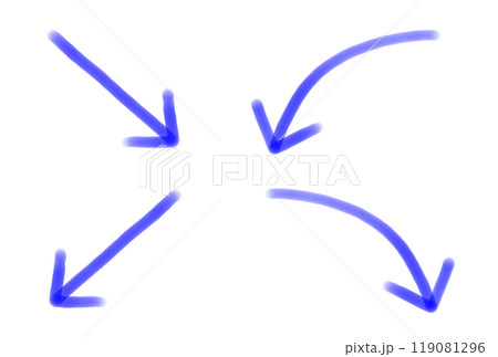 水彩風のシンプルな下降の青い矢印の手描き風イラストセット 水彩風のシンプルな下降の青い矢印の手描き風イラストセット 119081296