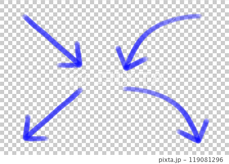 水彩風のシンプルな下降の青い矢印の手描き風イラストセット 水彩風のシンプルな下降の青い矢印の手描き風イラストセット 119081296