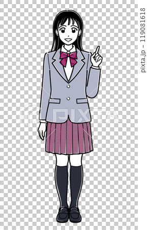A high school girl in a blazer talking with a pointing pose (simple) 119081618