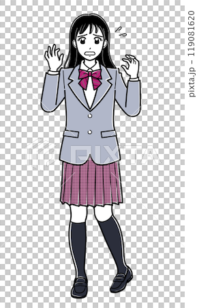 穿著西裝外套的女高中生看起來很焦慮（簡單） 119081620