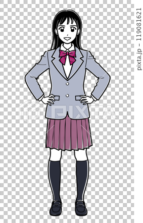 A high school girl in a blazer standing with her legs apart (simple) 119081621