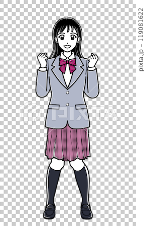 A high school girl in a blazer posing in a half-squat position (simple) 119081622