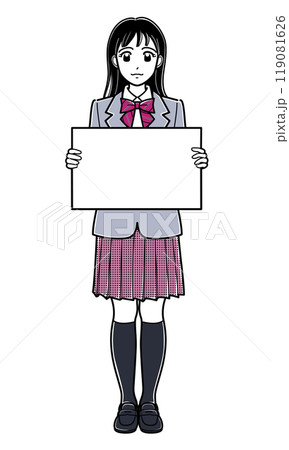フリップボードを持つブレザーの女子高生(シンプル) フリップボードを持つブレザーの女子高生(シンプル) 119081626