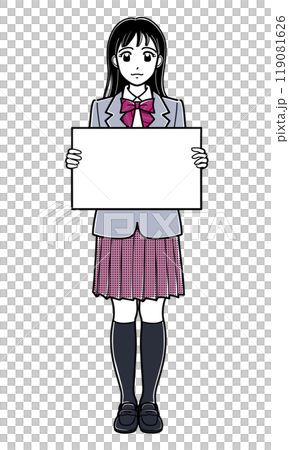 フリップボードを持つブレザーの女子高生(シンプル) フリップボードを持つブレザーの女子高生(シンプル) 119081626