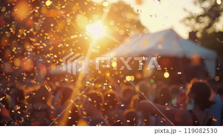 Sunset hues and sparkles add magic to the lively festival crowd 119082530