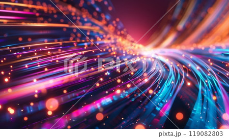 Futuristic digital landscape with illuminated data streams and connectivity 119082803