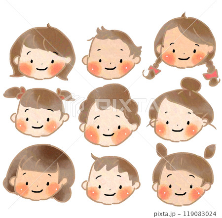髪型の違う子供色々セット(主線茶色) 髪型の違う子供色々セット(主線茶色) 119083024
