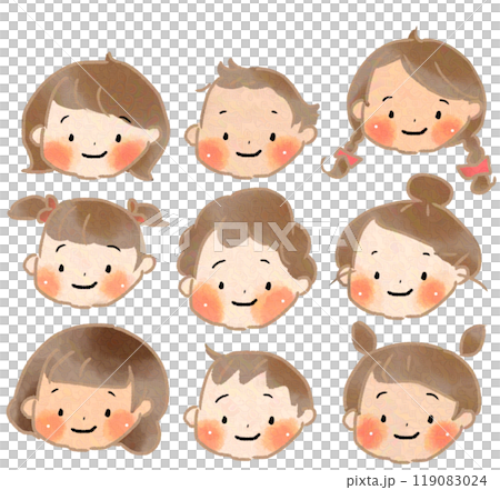 Set of various children with different hairstyles (main line brown) 119083024