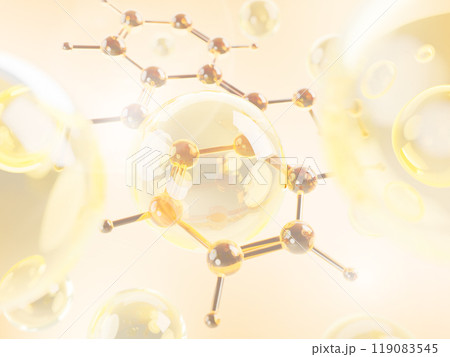 3d background with dna molecular structure and gold oil drops. Skin care formula with yellow omega bubbles, liquid cosmetic spheres. Collagen serum, vitamin retinol or hyaluronic acid. 3D illustration 3d background with dna molecular structure and gold oil drops. Skin care formula with yellow omega bubbles, liquid cosmetic spheres. Collagen serum, vitamin retinol or hyaluronic acid. 3D illustration 119083545