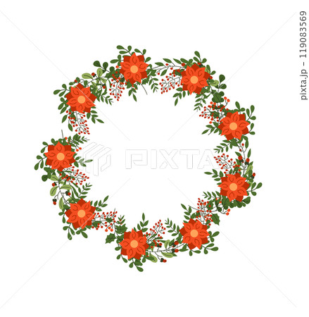 Christmas wreath forming round frame flat vector object 119083569