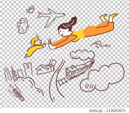 空中でハイタッチする母親と赤ちゃん 充実した親子関係をイメージしたストックイラスト素材 空中でハイタッチする母親と赤ちゃん 充実した親子関係をイメージしたストックイラスト素材 119083672