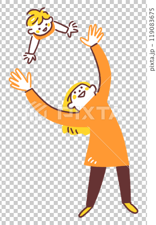 空を飛んでいる赤ちゃんと受け止めようとしている母親　　信頼　ストックイラスト素材	 119083675