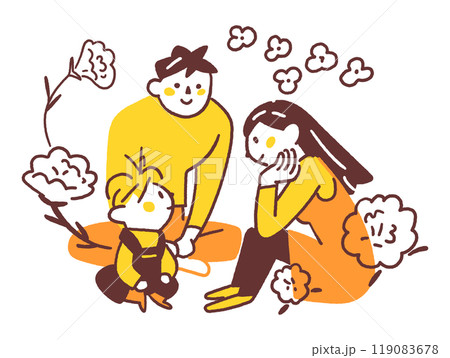 見つめあう若いカップルと子供　安定した家族　ストックイラスト素材	 119083678