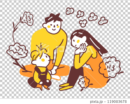 A young couple and a child looking at each other. A stable family. Stock illustration material 119083678
