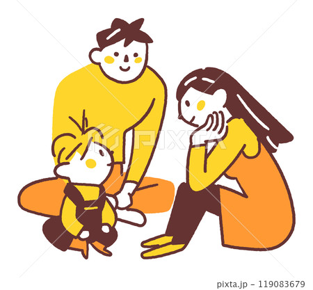 見つめあう若いカップルと子供　安定した家族　ストックイラスト素材	 119083679
