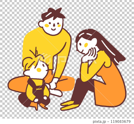 見つめあう若いカップルと子供　安定した家族　ストックイラスト素材	 119083679