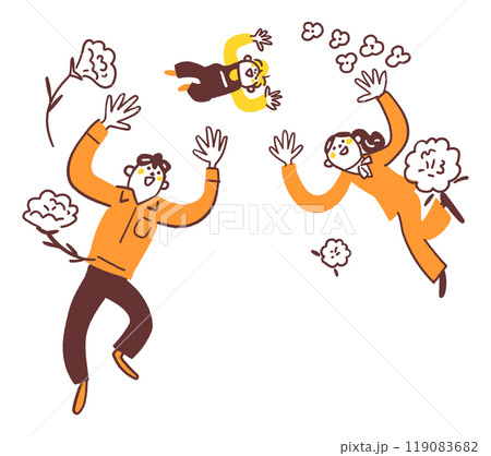 ジャンプする子育て中、共働きのカップル ストックイラスト素材 ジャンプする子育て中、共働きのカップル ストックイラスト素材 119083682