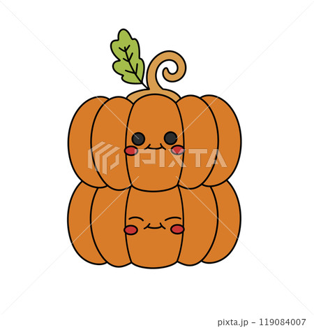 A cartoon pumpkin with a leaf on top A cartoon pumpkin with a leaf on top 119084007